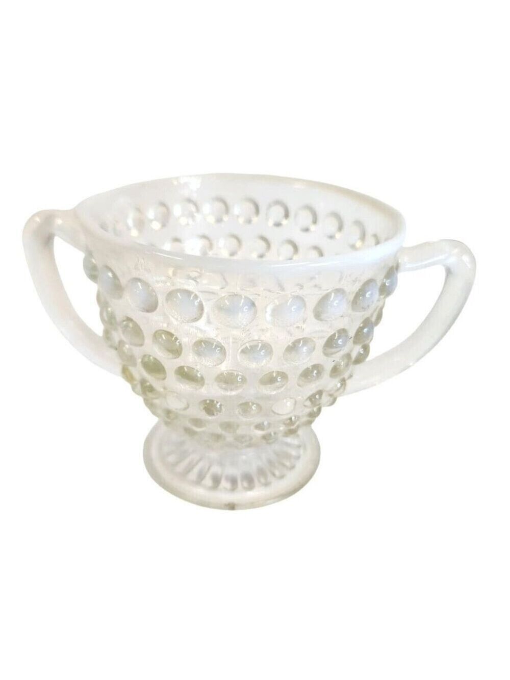 Anchor Hocking MOONSTONE Opalescent Hobnail Glass Sugar Bowl With Double Handles